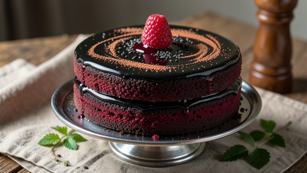 Black Velvet Chocolate Cake Recipe: Deep Red Hue and Rich Cocoa Fudge Swirls