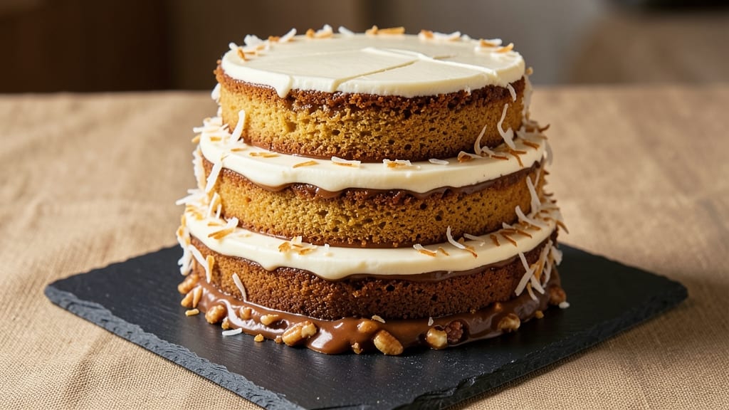 Cake Doctor's German Chocolate Cake Recipe: Peanut Butter-Fudge Swirls and Toasted Coconut Topping