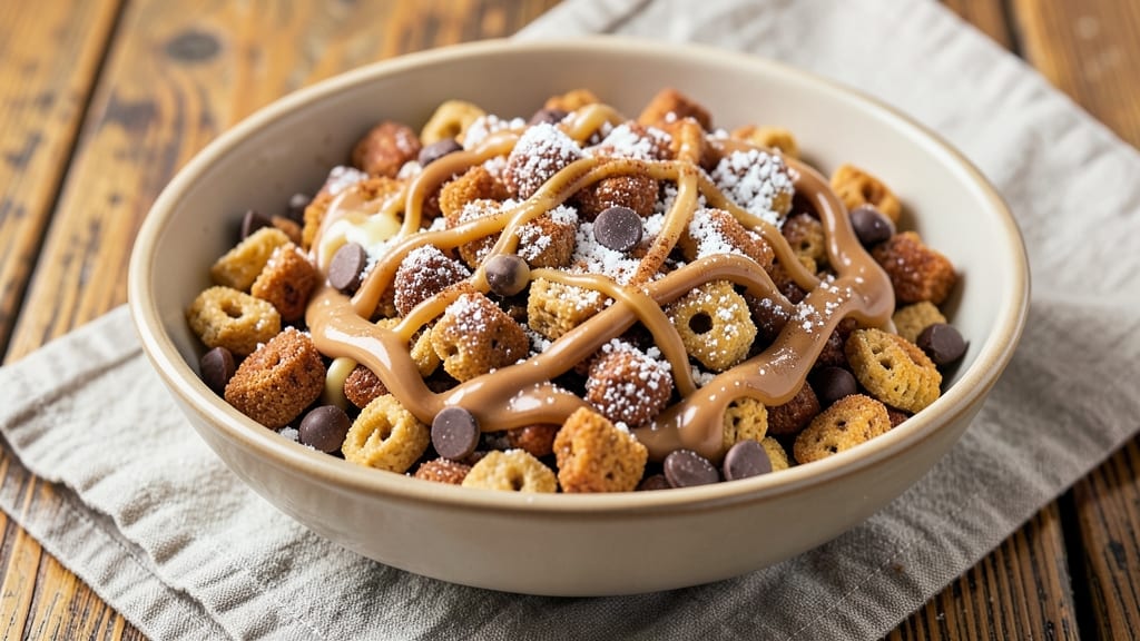 Chex Mix Peanut Butter Chocolate Powdered Sugar Recipe: Crunchy Sweet Snack in One Bowl